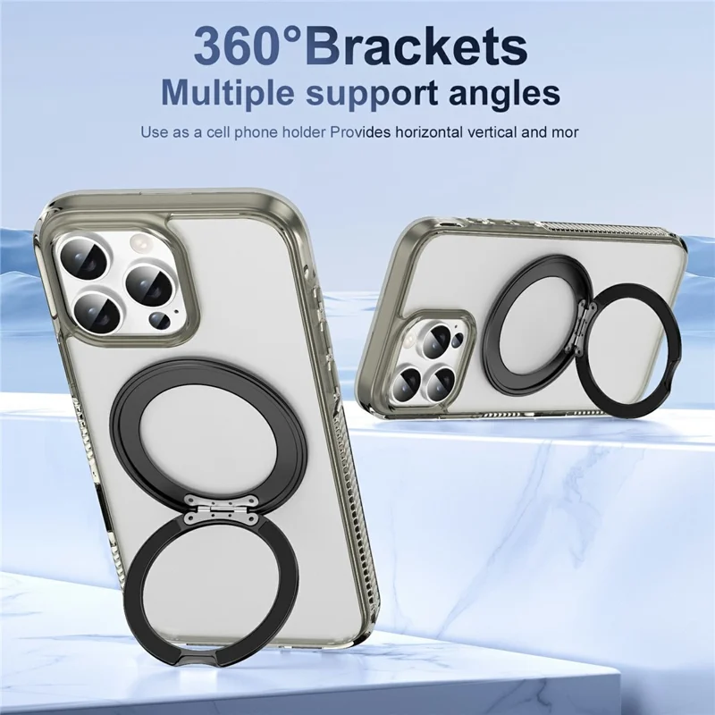 For iPhone 16 Pro Case Rotating Kickstand  PC + TPU Magnetic Phone Cover with Camera Touch Control Button - Transparent Grey