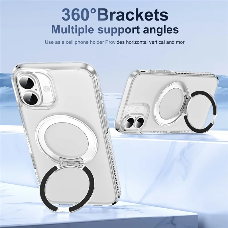 For iPhone 16 Case with Camera Touch Control Button Rotating Kickstand PC + TPU Magnetic Phone Cover - Transparent