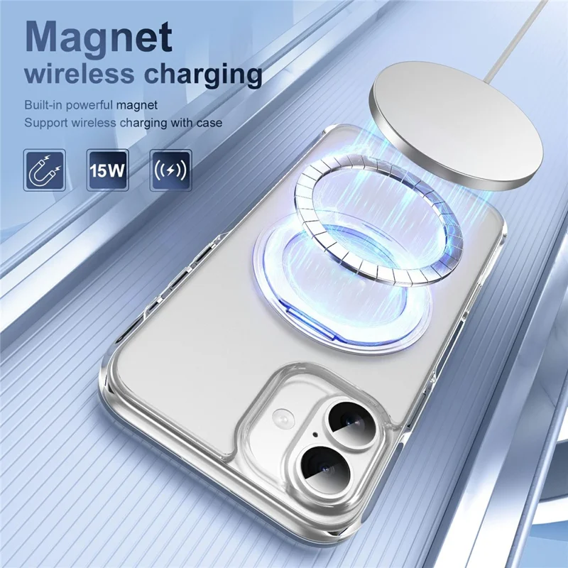 For iPhone 16 Case with Camera Touch Control Button Rotating Kickstand PC + TPU Magnetic Phone Cover - Transparent