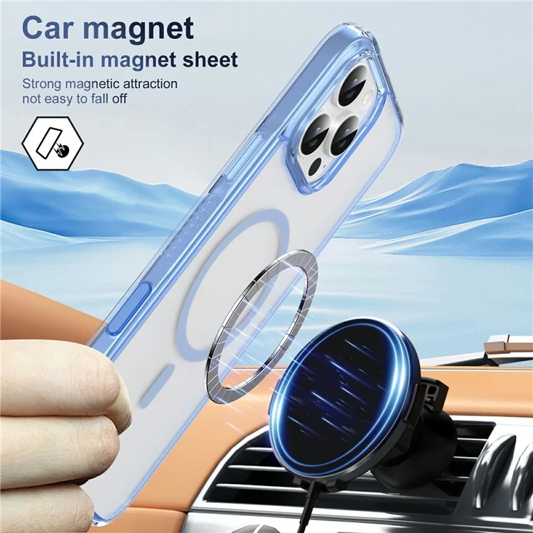 For iPhone 16 Pro Case with Camera Touch Control Button PC + TPU Phone Cover Compatible with MagSafe - Transparent Blue