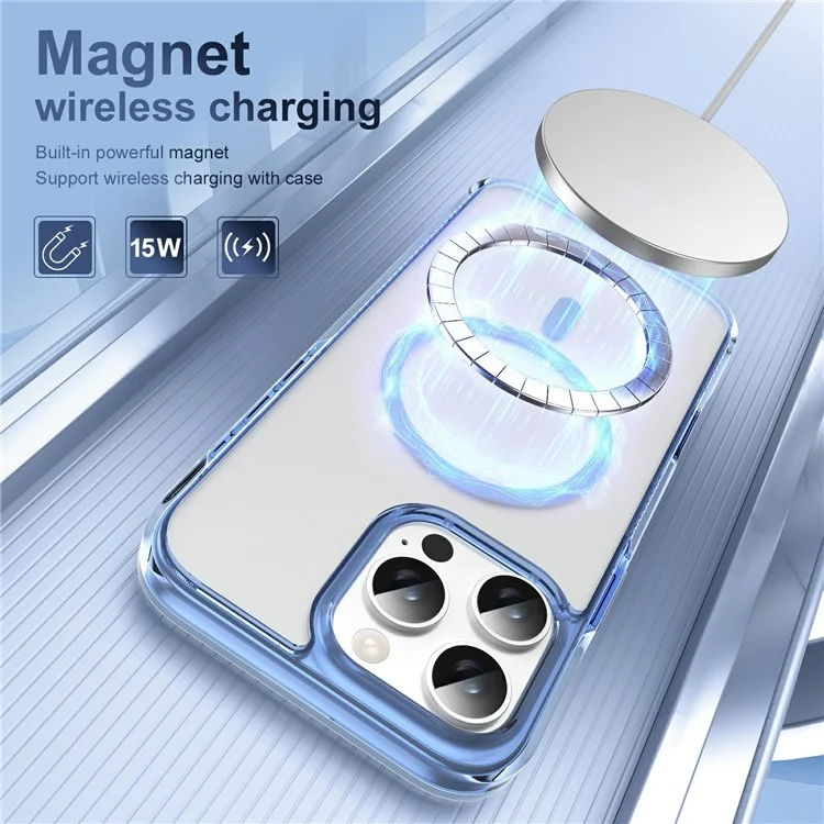 For iPhone 16 Pro Case with Camera Touch Control Button PC + TPU Phone Cover Compatible with MagSafe - Transparent Blue