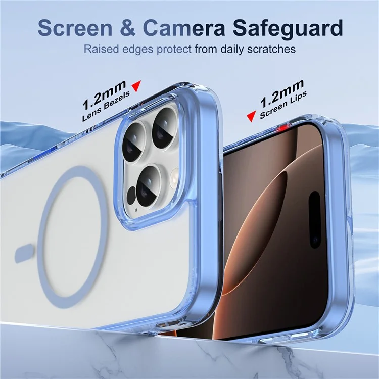 For iPhone 16 Pro Case with Camera Touch Control Button PC + TPU Phone Cover Compatible with MagSafe - Transparent Blue