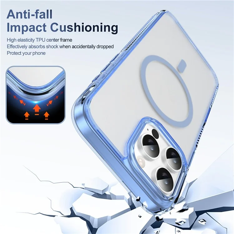 For iPhone 16 Pro Case with Camera Touch Control Button PC + TPU Phone Cover Compatible with MagSafe - Transparent Blue