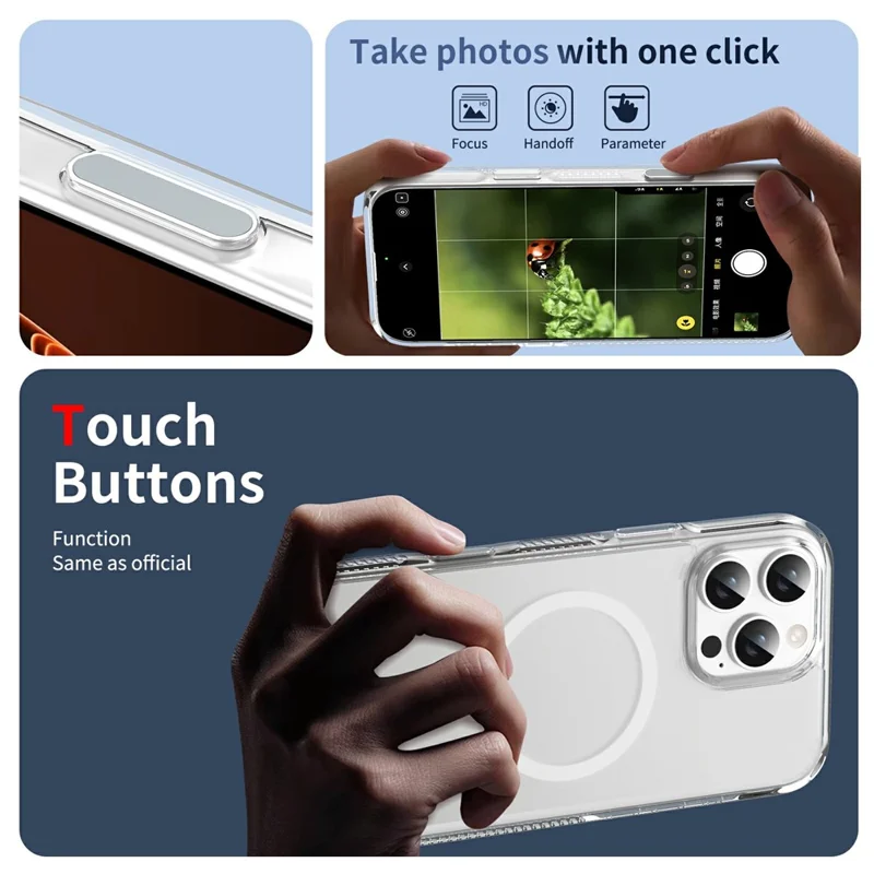 For iPhone 16 Pro Case with Camera Touch Control Button PC + TPU Phone Cover Compatible with MagSafe - Transparent