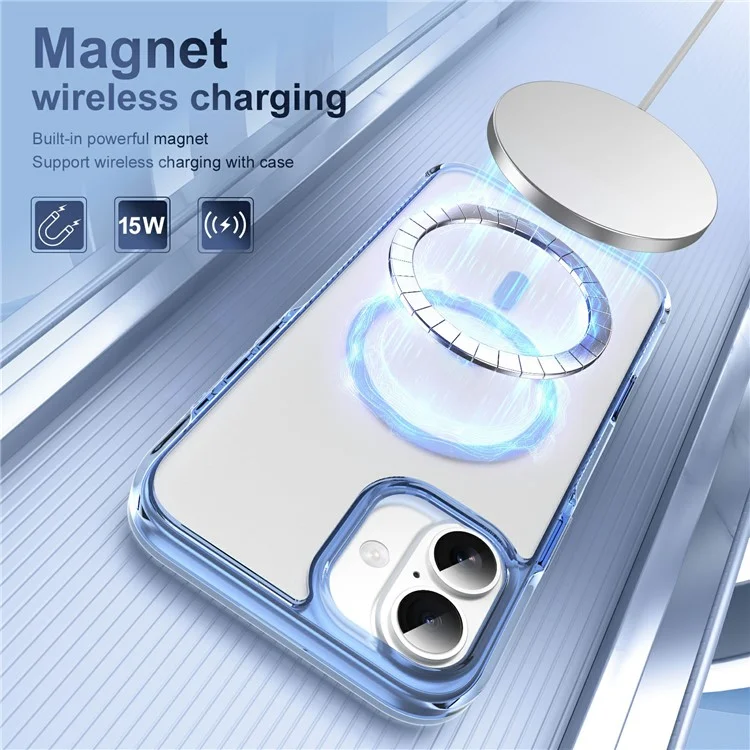 For iPhone 16 Plus Case with Camera Touch Control Button PC + TPU Phone Cover Compatible with MagSafe - Transparent Blue