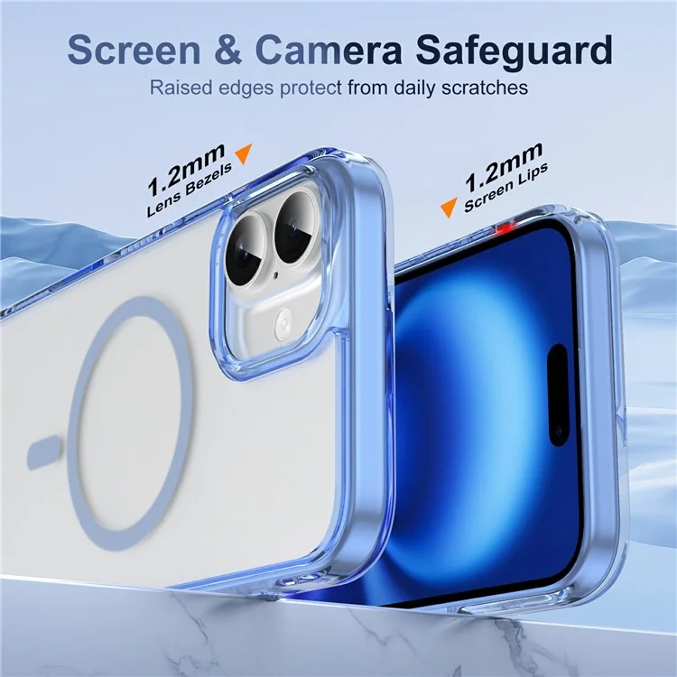 For iPhone 16 Plus Case with Camera Touch Control Button PC + TPU Phone Cover Compatible with MagSafe - Transparent Blue