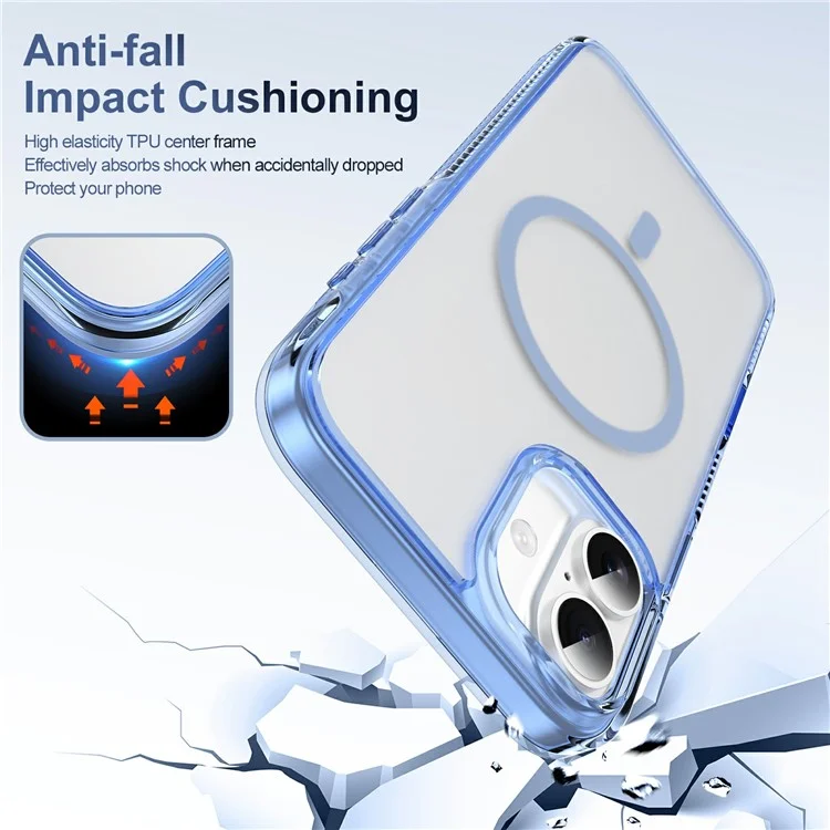 For iPhone 16 Plus Case with Camera Touch Control Button PC + TPU Phone Cover Compatible with MagSafe - Transparent Blue