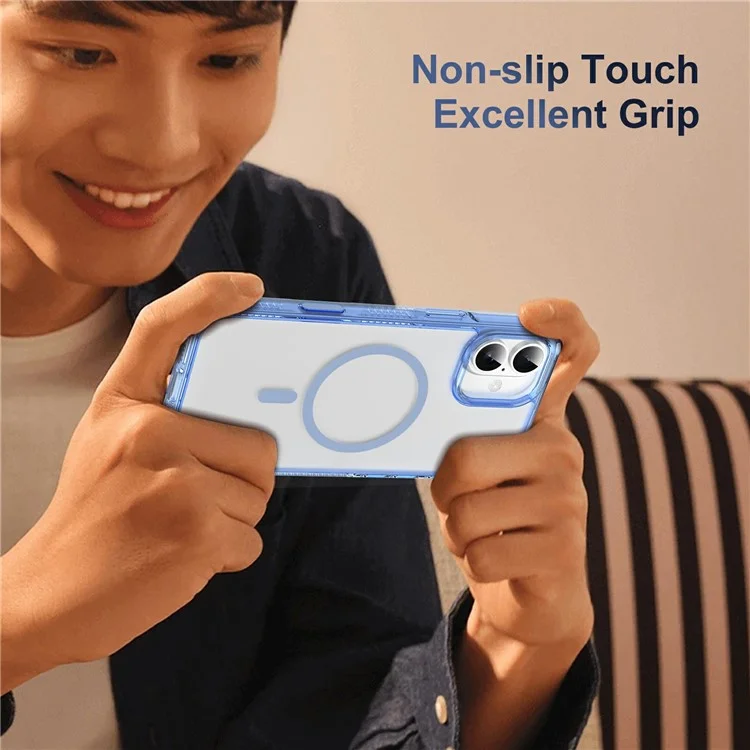 For iPhone 16 Plus Case with Camera Touch Control Button PC + TPU Phone Cover Compatible with MagSafe - Transparent Blue