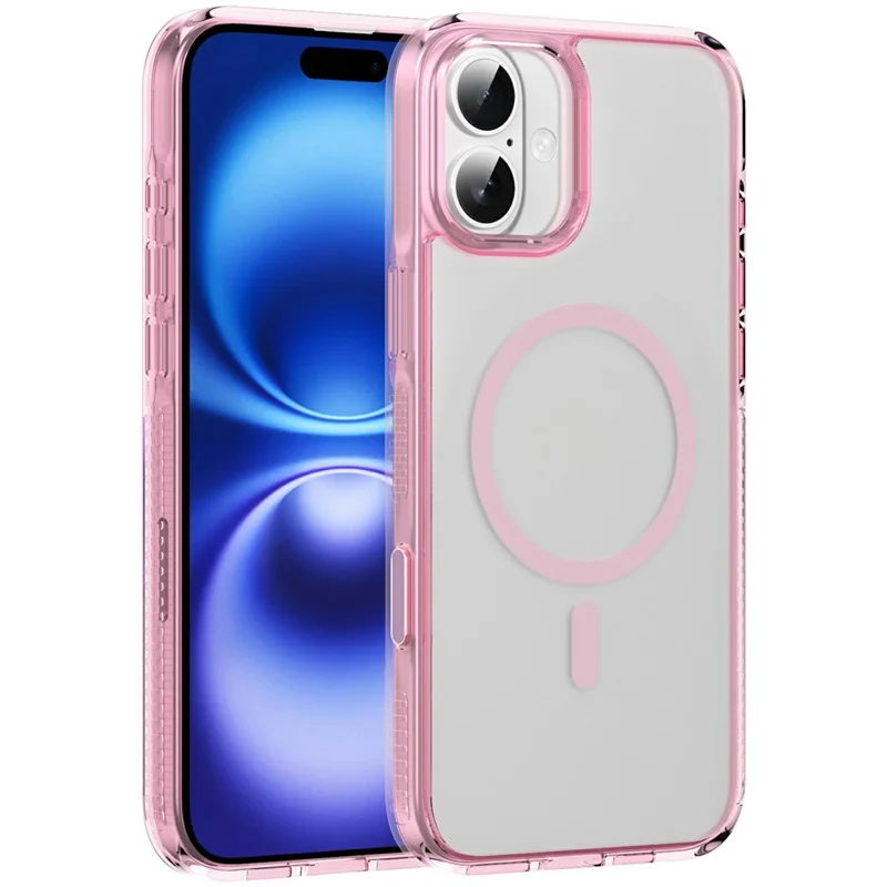 For iPhone 16 Plus Case with Camera Touch Control Button PC + TPU Phone Cover Compatible with MagSafe - Transparent Pink