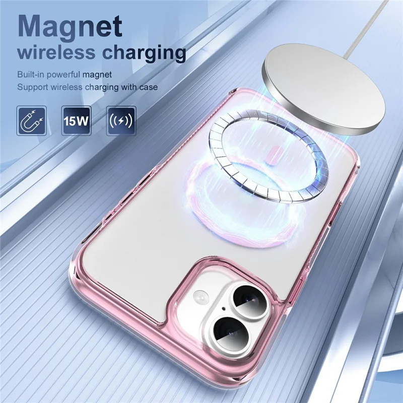 For iPhone 16 Plus Case with Camera Touch Control Button PC + TPU Phone Cover Compatible with MagSafe - Transparent Pink