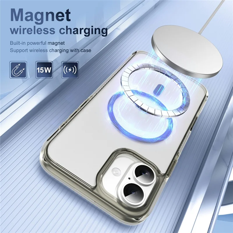 For iPhone 16 Plus Case with Camera Touch Control Button PC + TPU Phone Cover Compatible with MagSafe - Transparent Grey