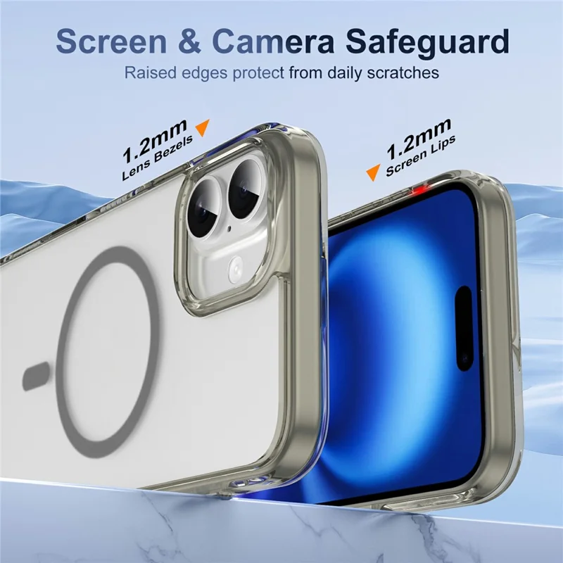 For iPhone 16 Plus Case with Camera Touch Control Button PC + TPU Phone Cover Compatible with MagSafe - Transparent Grey