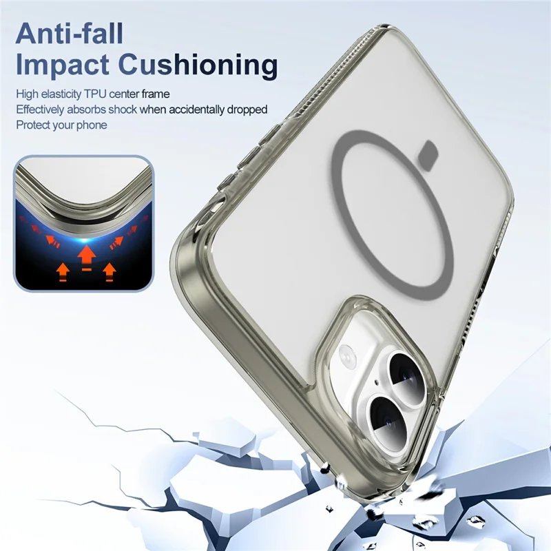 For iPhone 16 Plus Case with Camera Touch Control Button PC + TPU Phone Cover Compatible with MagSafe - Transparent Grey