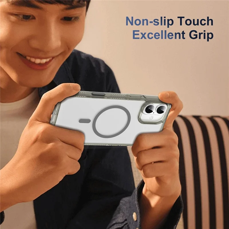 For iPhone 16 Plus Case with Camera Touch Control Button PC + TPU Phone Cover Compatible with MagSafe - Transparent Grey