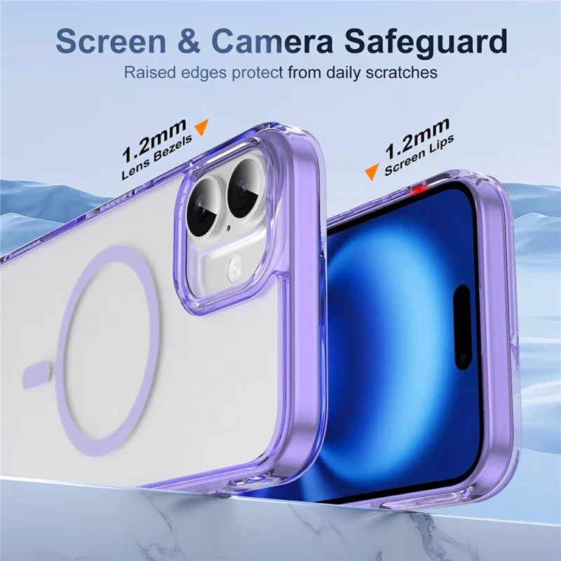 For iPhone 16 Case with Camera Touch Control Button PC + TPU Phone Cover Compatible with MagSafe - Transparent Purple