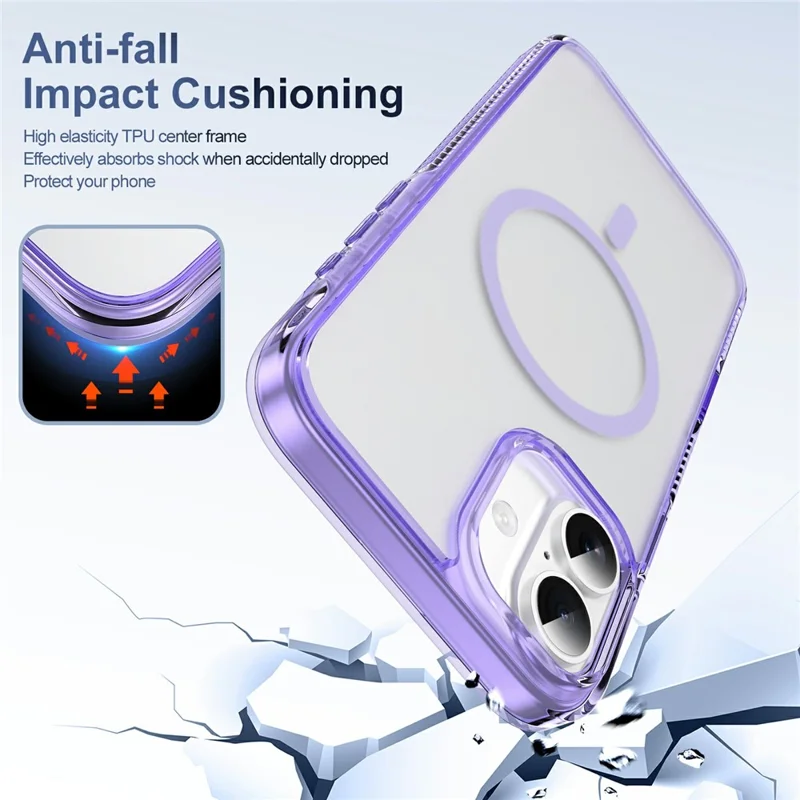 For iPhone 16 Case with Camera Touch Control Button PC + TPU Phone Cover Compatible with MagSafe - Transparent Purple