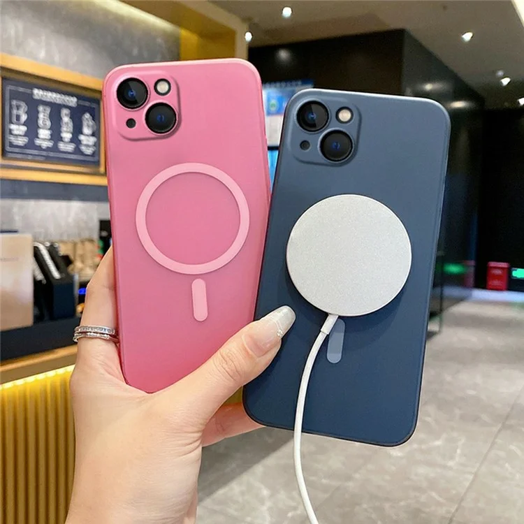 For iPhone 15 Magnetic Case Compatible with MagSafe Frosted PC Phone Cover with Camera Lens Protector - Titanium Grey
