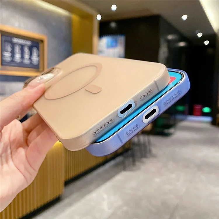 For iPhone 15 Magnetic Case Compatible with MagSafe Frosted PC Phone Cover with Camera Lens Protector - Titanium Grey