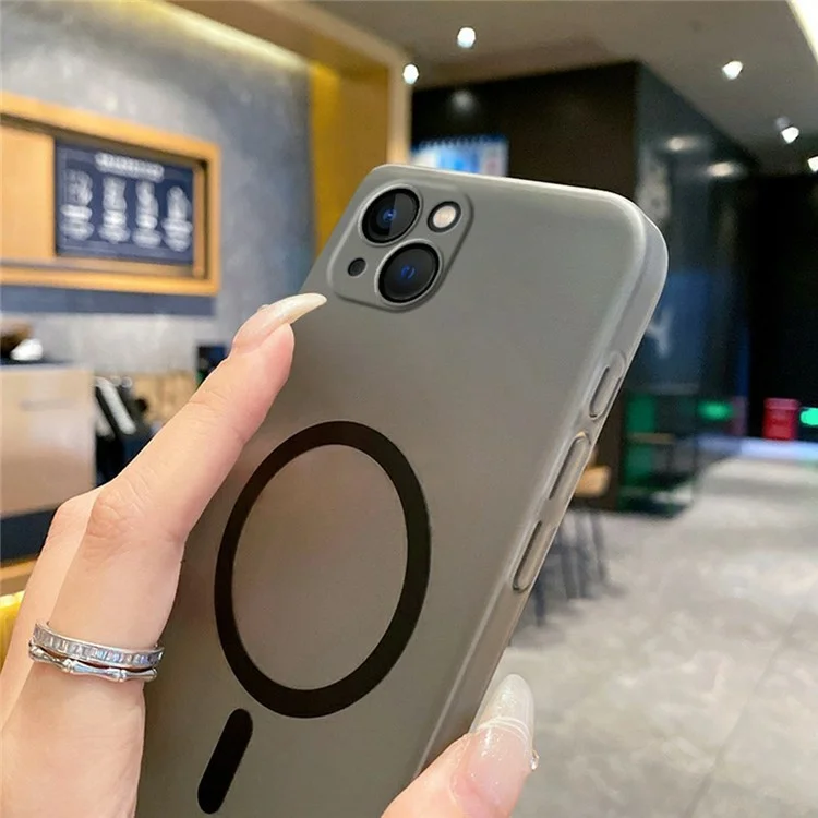 For iPhone 14 / 13 Magnetic Case Compatible with MagSafe Frosted PC Phone Cover with Camera Lens Protector - Titanium Grey