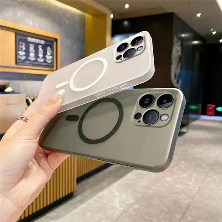 Capa Magnética para iPhone 14 Pro Max Compatível com MagSafe - Capa de Celular em PC Fosco com Protetor de Lente da Câmera - Cinza Titânio