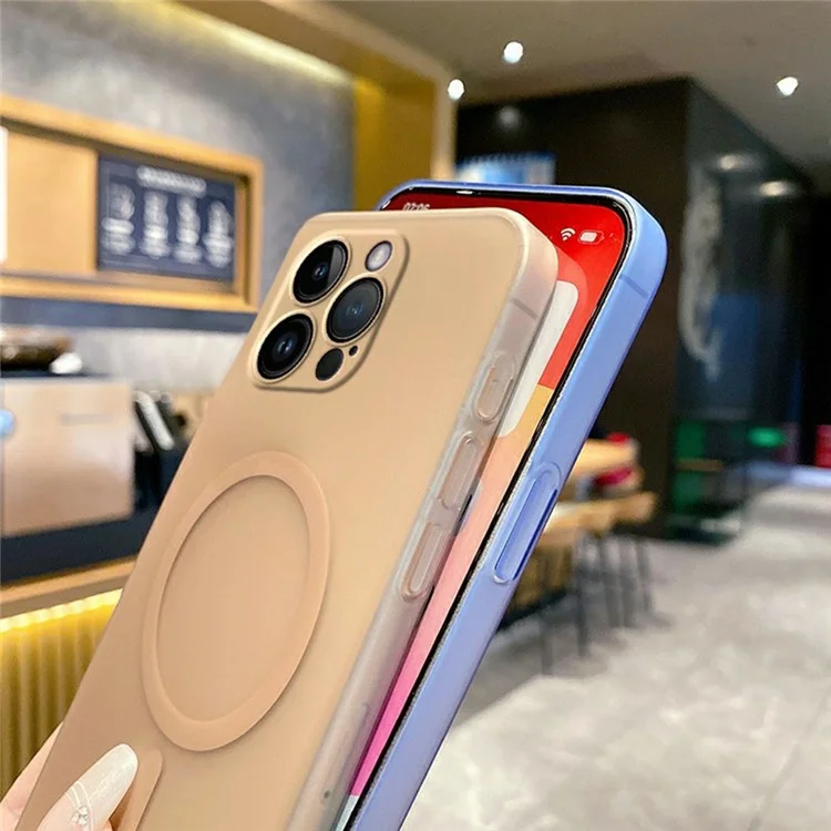 Capa Magnética para iPhone 14 Pro Max Compatível com MagSafe - Capa de Celular em PC Fosco com Protetor de Lente da Câmera - Cinza Titânio