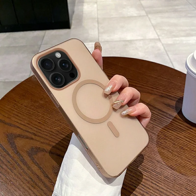 For iPhone 16 Pro Max Magnetic Case Compatible with MagSafe Frosted PC Phone Cover - Desert Gold