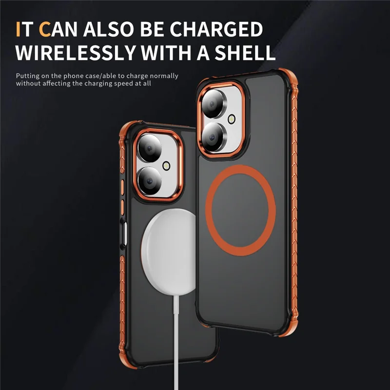 Phone Case for Xiaomi Redmi 13C 4G / 5G / 13R 5G / Poco C65 4G / M6 5G Magnetic Case PC + TPU Skin Feeling Back Cover - Orange