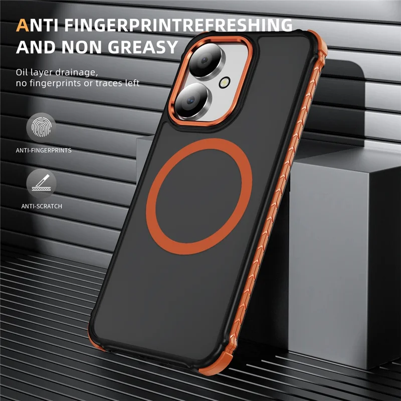 Phone Case for Xiaomi Redmi 13C 4G / 5G / 13R 5G / Poco C65 4G / M6 5G Magnetic Case PC + TPU Skin Feeling Back Cover - Orange
