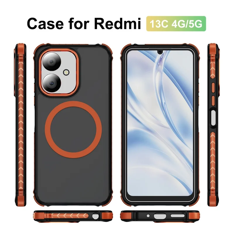 Phone Case for Xiaomi Redmi 13C 4G / 5G / 13R 5G / Poco C65 4G / M6 5G Magnetic Case PC + TPU Skin Feeling Back Cover - Orange