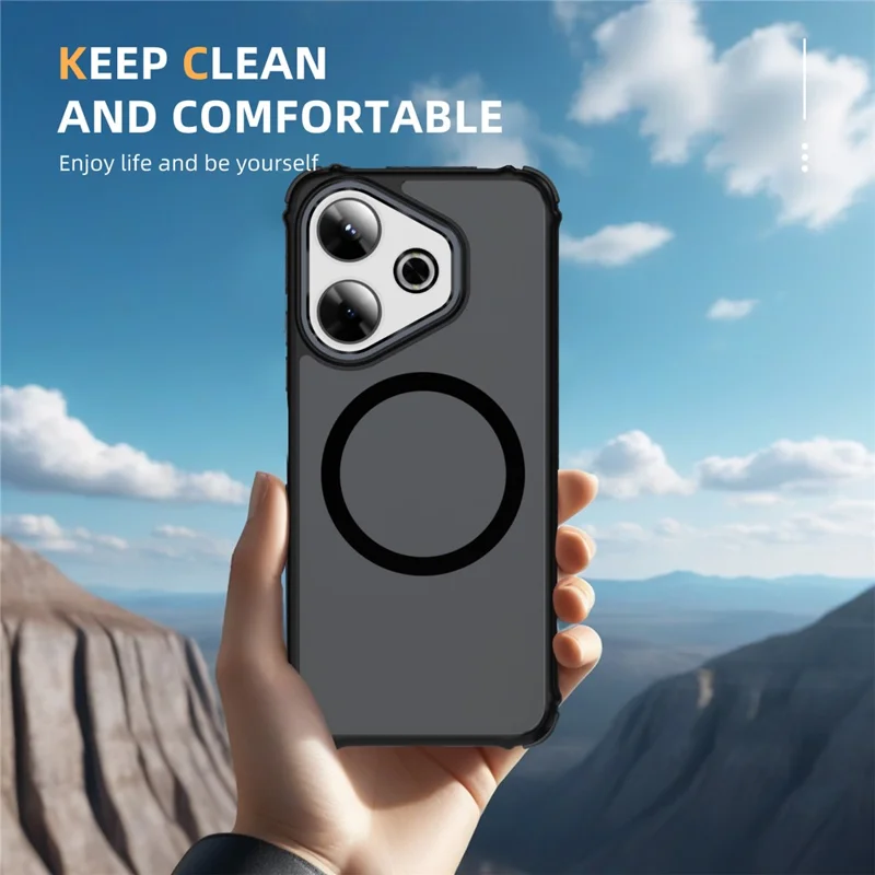 For Xiaomi Redmi 13 4G Magnetic Case PC + TPU Skin Feeling Back Cover - Black