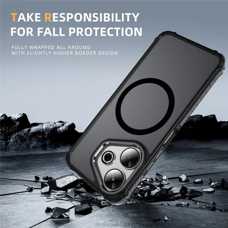 For Xiaomi Redmi 13 4G Magnetic Case PC + TPU Skin Feeling Back Cover - Black