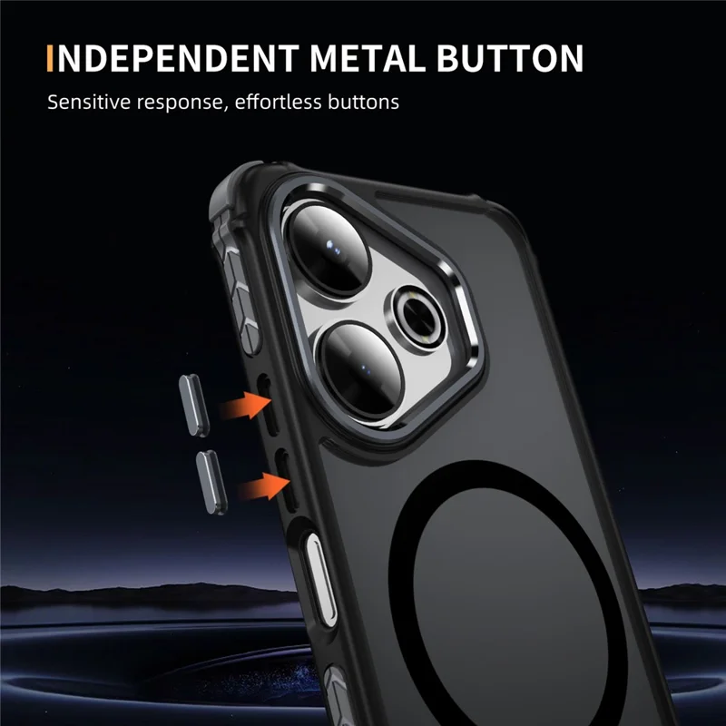 For Xiaomi Redmi 13 4G Magnetic Case PC + TPU Skin Feeling Back Cover - Black