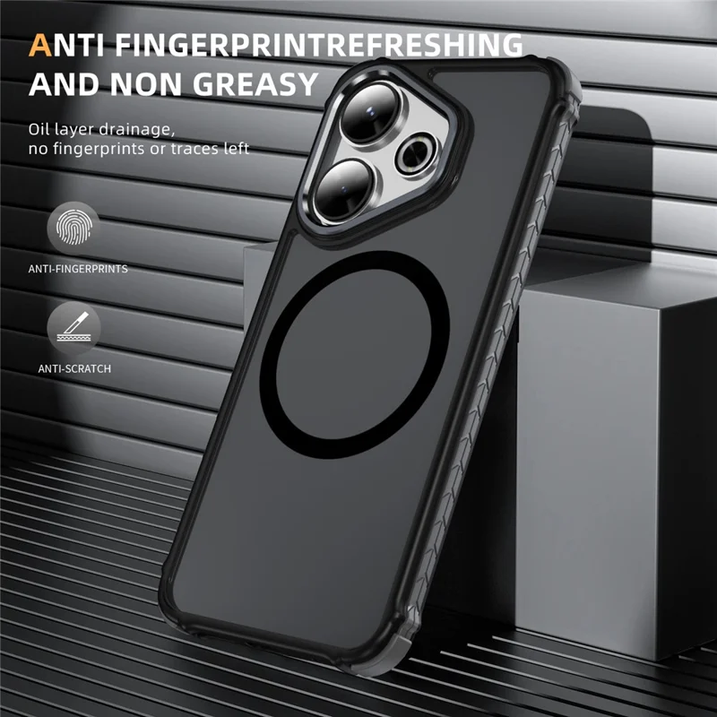 For Xiaomi Redmi 13 4G Magnetic Case PC + TPU Skin Feeling Back Cover - Black
