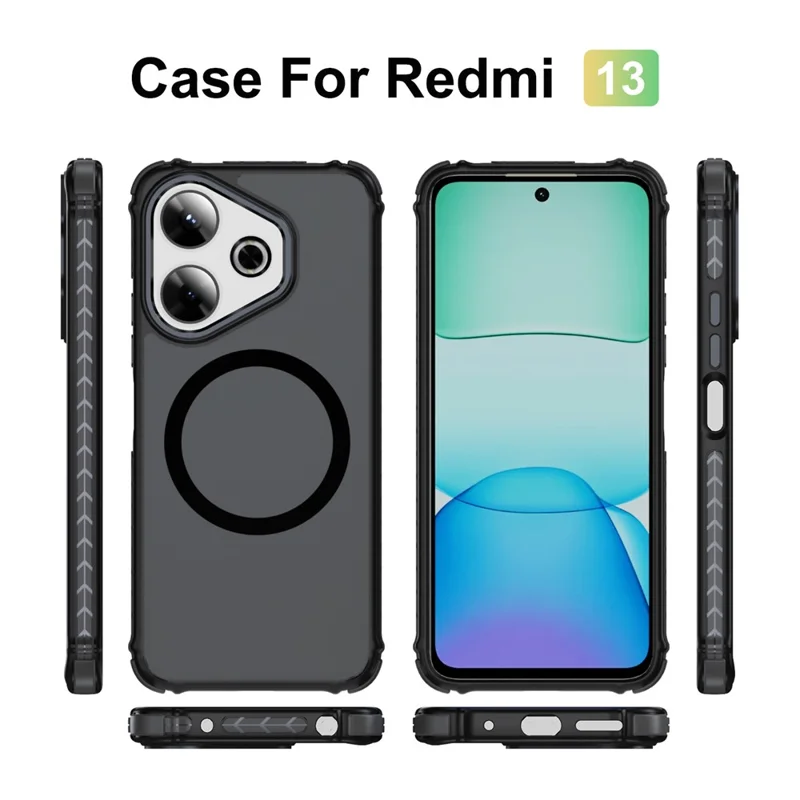 For Xiaomi Redmi 13 4G Magnetic Case PC + TPU Skin Feeling Back Cover - Black