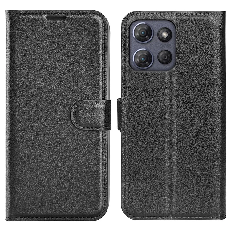 Funda de piel tipo textura de cuero con billetera para Motorola Moto G Power (2025), resistente a golpes - Negro