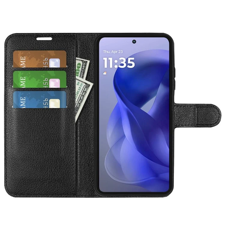 Funda de piel tipo textura de cuero con billetera para Motorola Moto G Power (2025), resistente a golpes - Negro