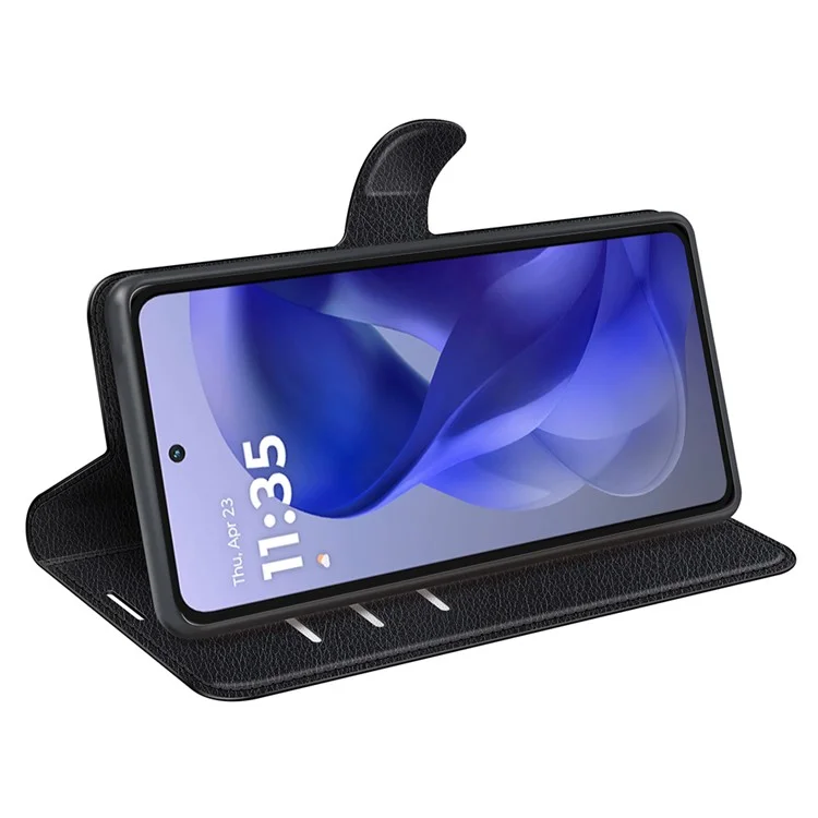 Funda de piel tipo textura de cuero con billetera para Motorola Moto G Power (2025), resistente a golpes - Negro