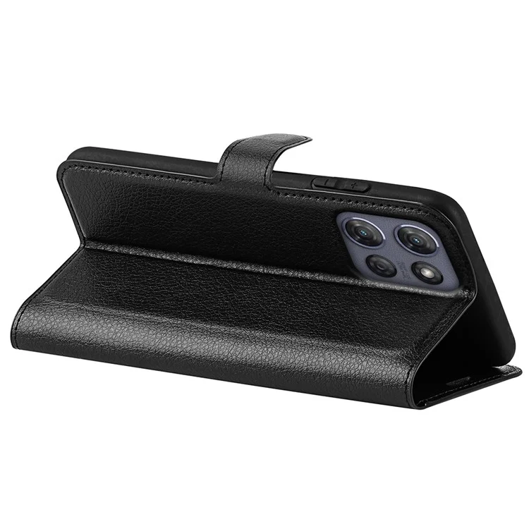 Funda de piel tipo textura de cuero con billetera para Motorola Moto G Power (2025), resistente a golpes - Negro
