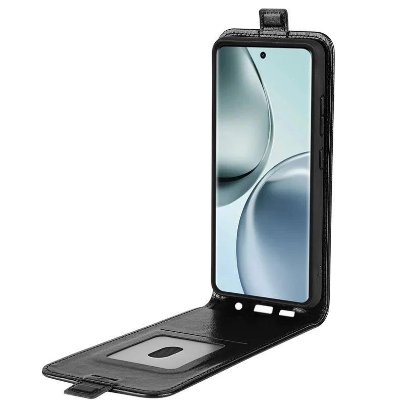 Voor Realme 14 Pro 5G hoesje met kaartsleuven verticaal klaphoesje van lederen telefoonhoes - Zwart