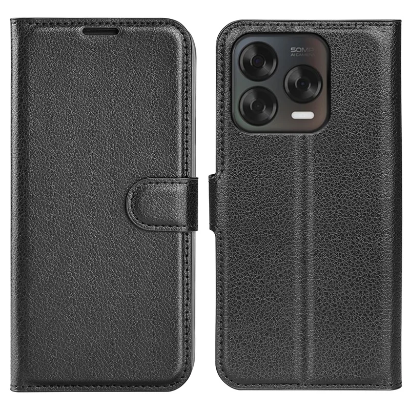 For ZTE Blade V70 Vita Case Litchi Texture Shockproof Leather Wallet Phone Cover - Black
