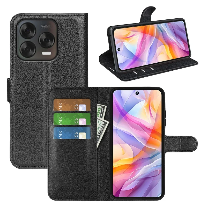 For ZTE Blade V70 Vita Case Litchi Texture Shockproof Leather Wallet Phone Cover - Black