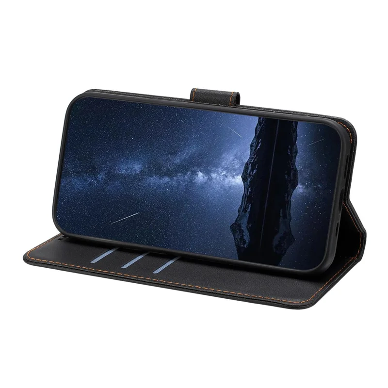 For Samsung Galaxy S25 Ultra Leather Case Wallet Stand Solid Color Anti Drop Phone Cover - Black