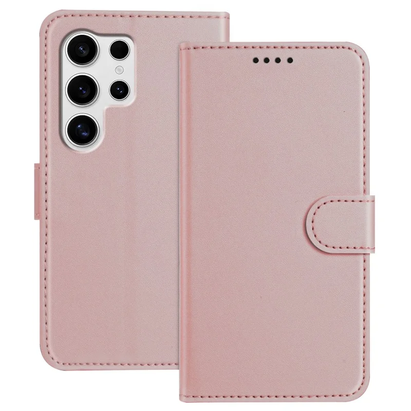 For Samsung Galaxy S25 Ultra Leather Case Wallet Stand Solid Color Anti Drop Phone Cover - Rose Gold