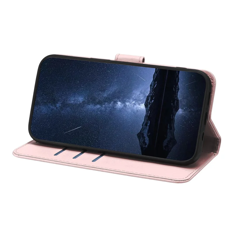 For Samsung Galaxy S25 Ultra Leather Case Wallet Stand Solid Color Anti Drop Phone Cover - Rose Gold
