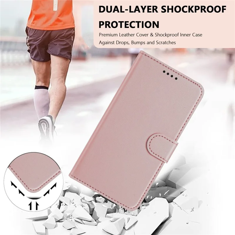 For Samsung Galaxy S25 Ultra Leather Case Wallet Stand Solid Color Anti Drop Phone Cover - Rose Gold
