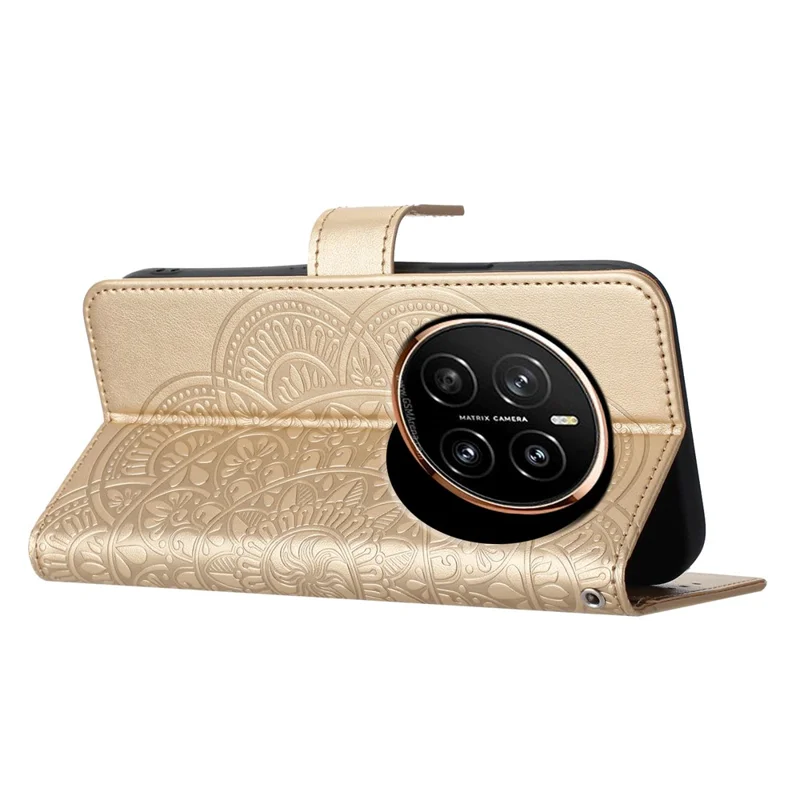 For Honor Magic7 Pro 5G Wallet Phone Case Butterfly Floral Imprint Leather Flip Cover with Strap - Gold