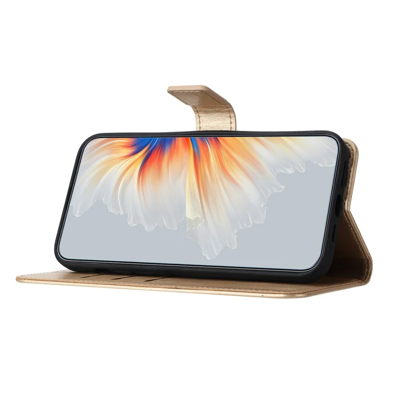 For Honor Magic7 Pro 5G Wallet Phone Case Butterfly Floral Imprint Leather Flip Cover with Strap - Gold