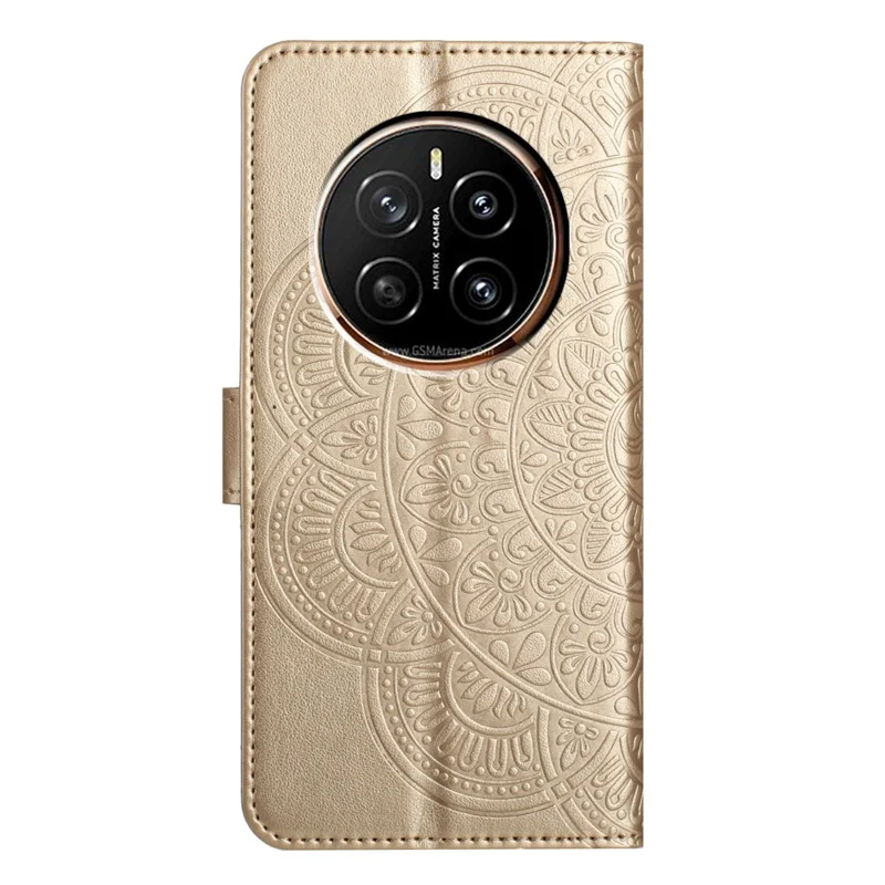 For Honor Magic7 Pro 5G Wallet Phone Case Butterfly Floral Imprint Leather Flip Cover with Strap - Gold