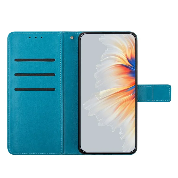 For iPhone 16e Wallet Phone Case Butterfly Floral Imprint Leather Flip Cover with Strap - Blue