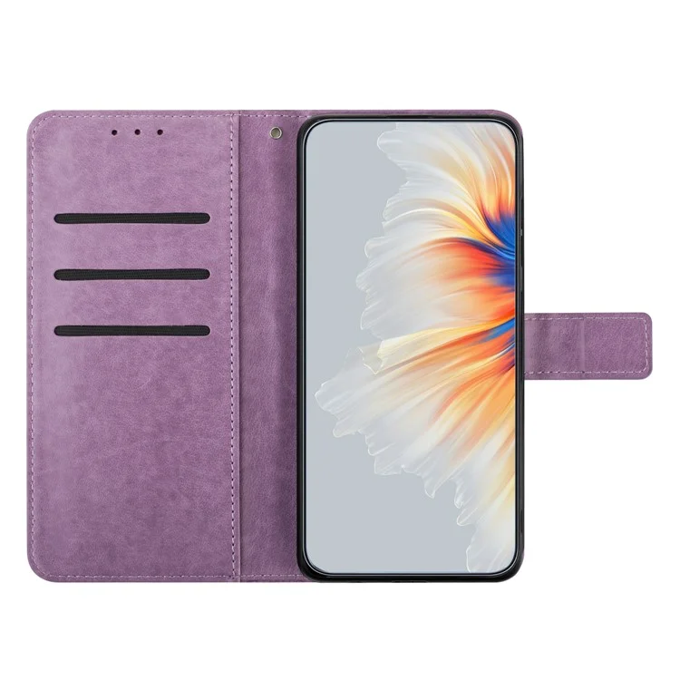 Funda tipo cartera con estampado de mariposa floral para OnePlus 13, con tapa de cuero y correa - Morado